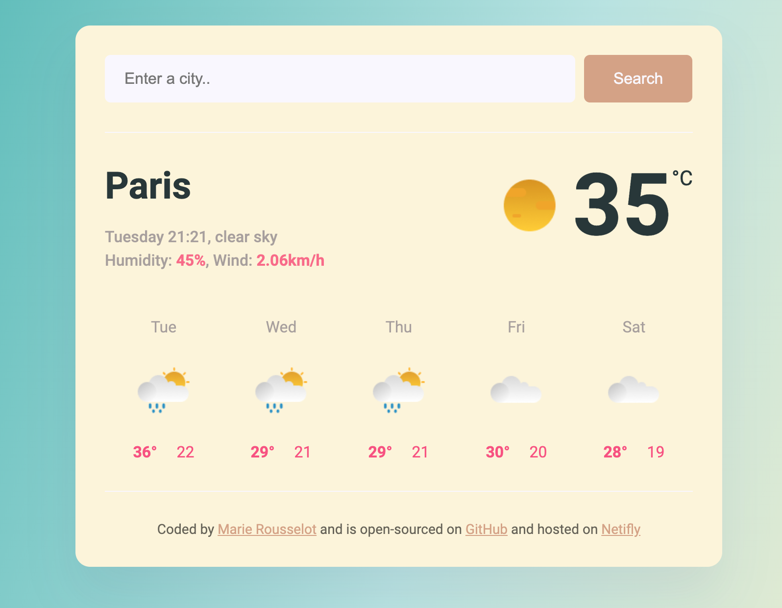 Weather app project preview